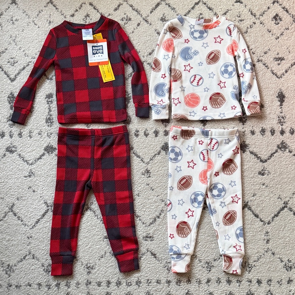 COZY Saint Eve Kids Pajama Sets - Red Plaid and Sports Print